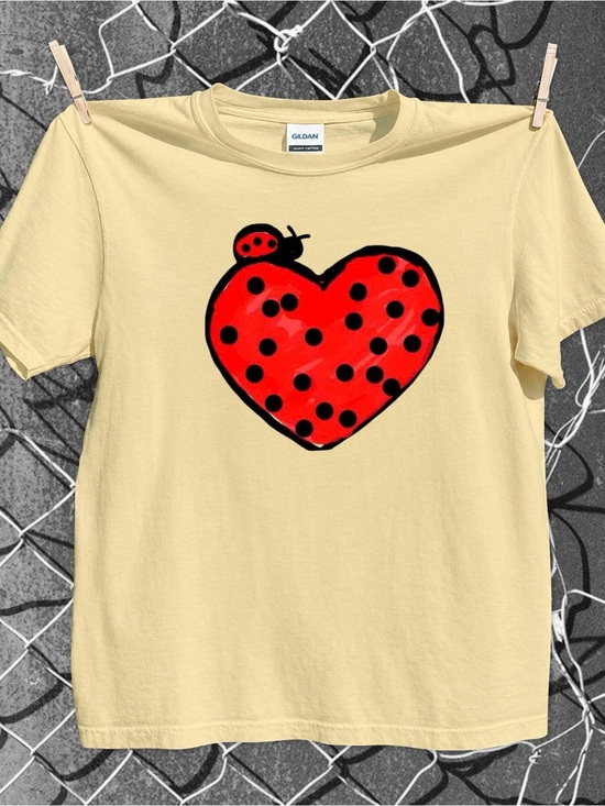 Gildan Tops - Ladybug Heart Graphic light yellow Gildan Tshirt